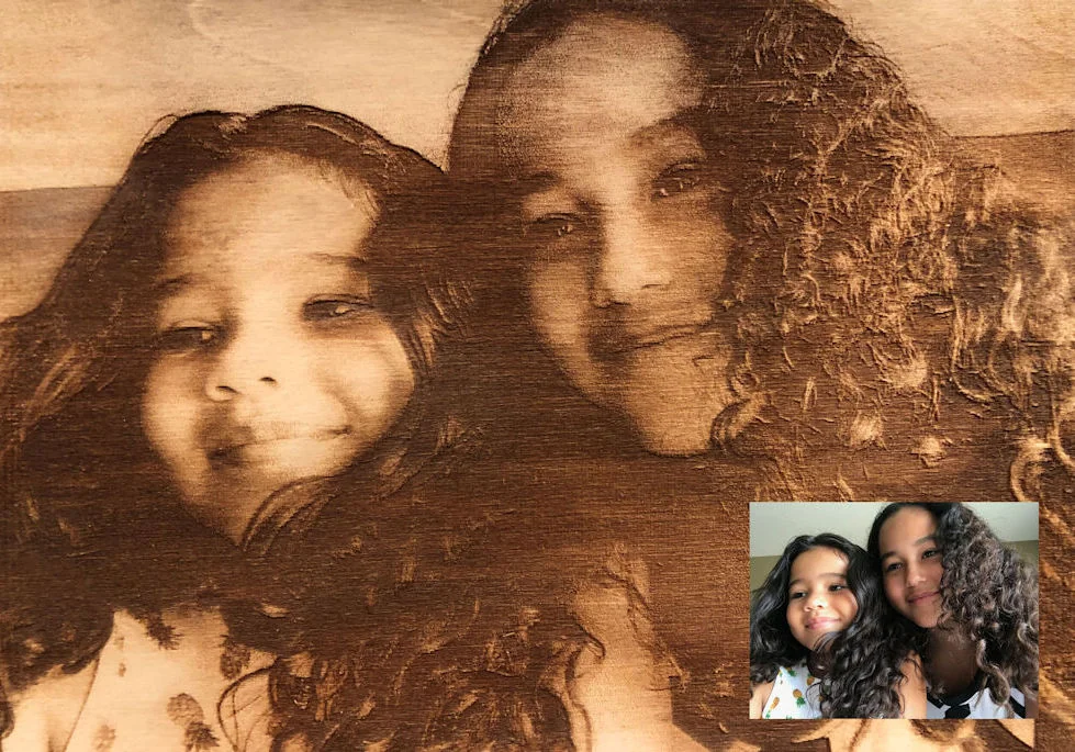 Engraved Photo Wood Portrait Girls