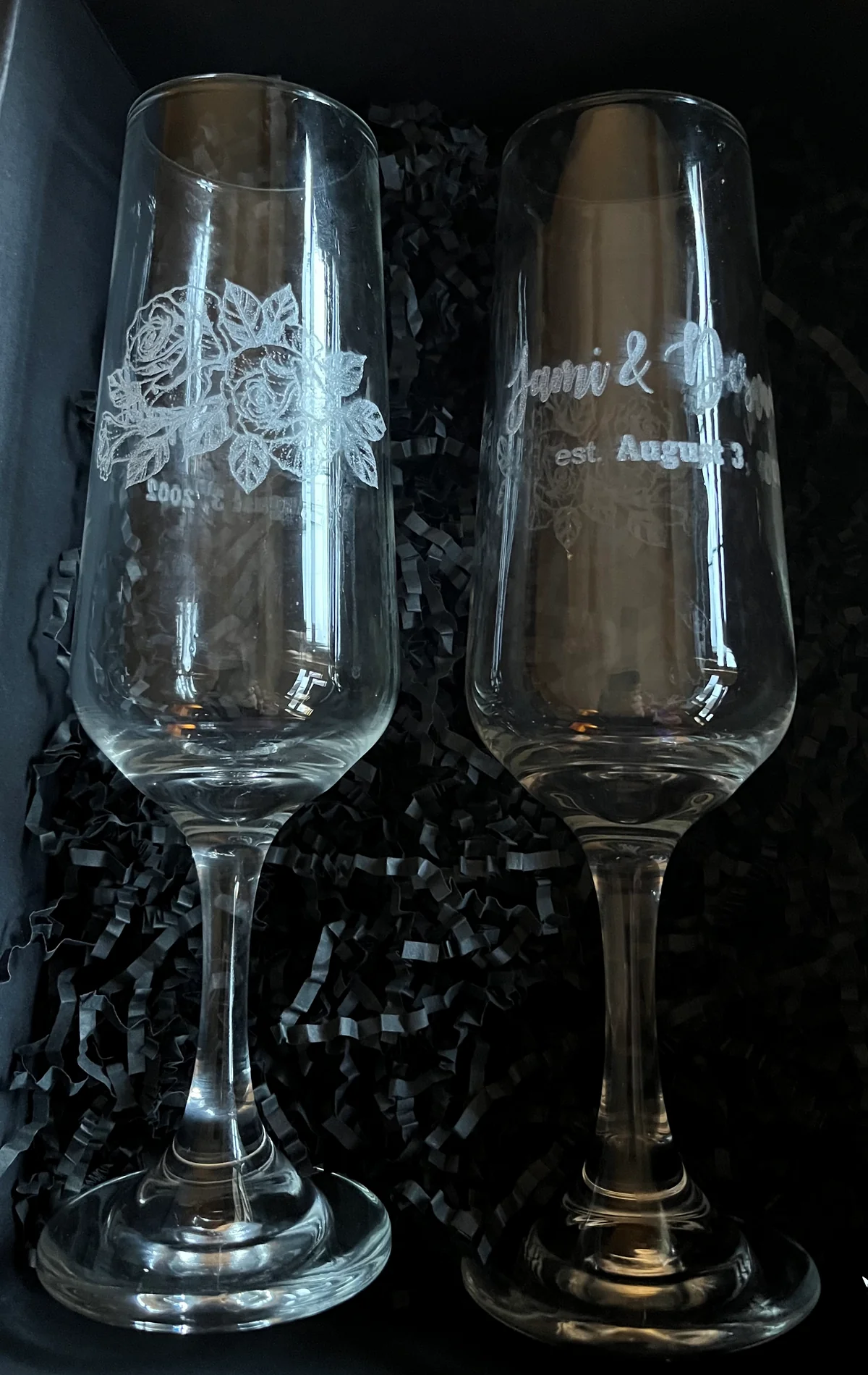 Elegant engraved champagne flutes