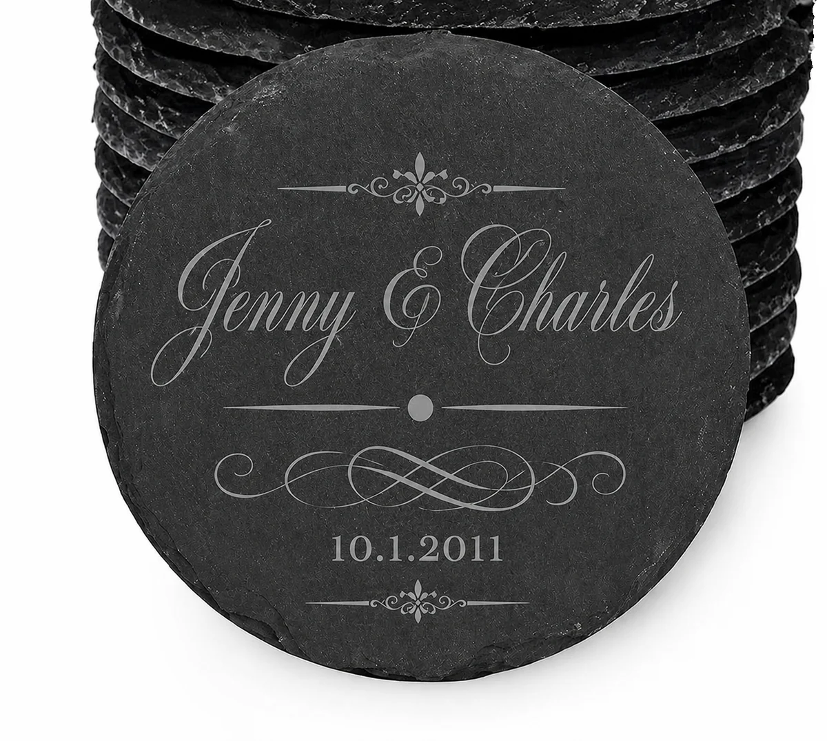 Personalized engraved slate wedding coasters